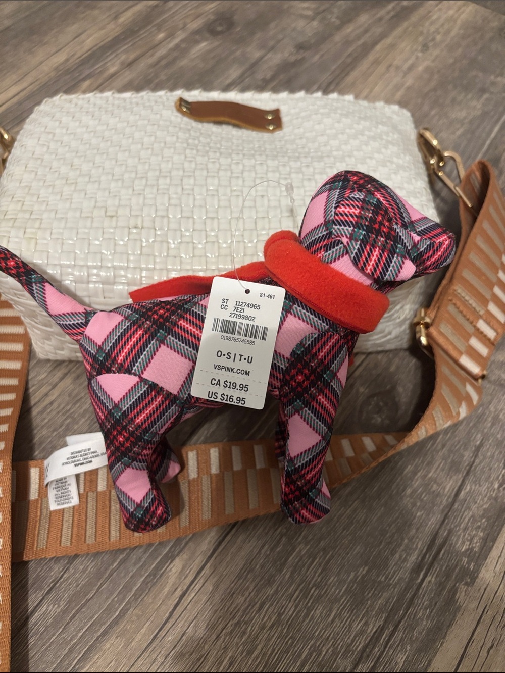 PINK Victoria's Secret Pink and Black Plaid Plush Puppy Toy